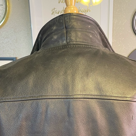 Chevignon Paris Vintage Black Thick Leather Bomber Aviator Coat - Picture 13 of 17
